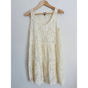 American Eagle Womens M Cream Lace Tiered Sleeveless Tunic Dress Boho Y2K Indie